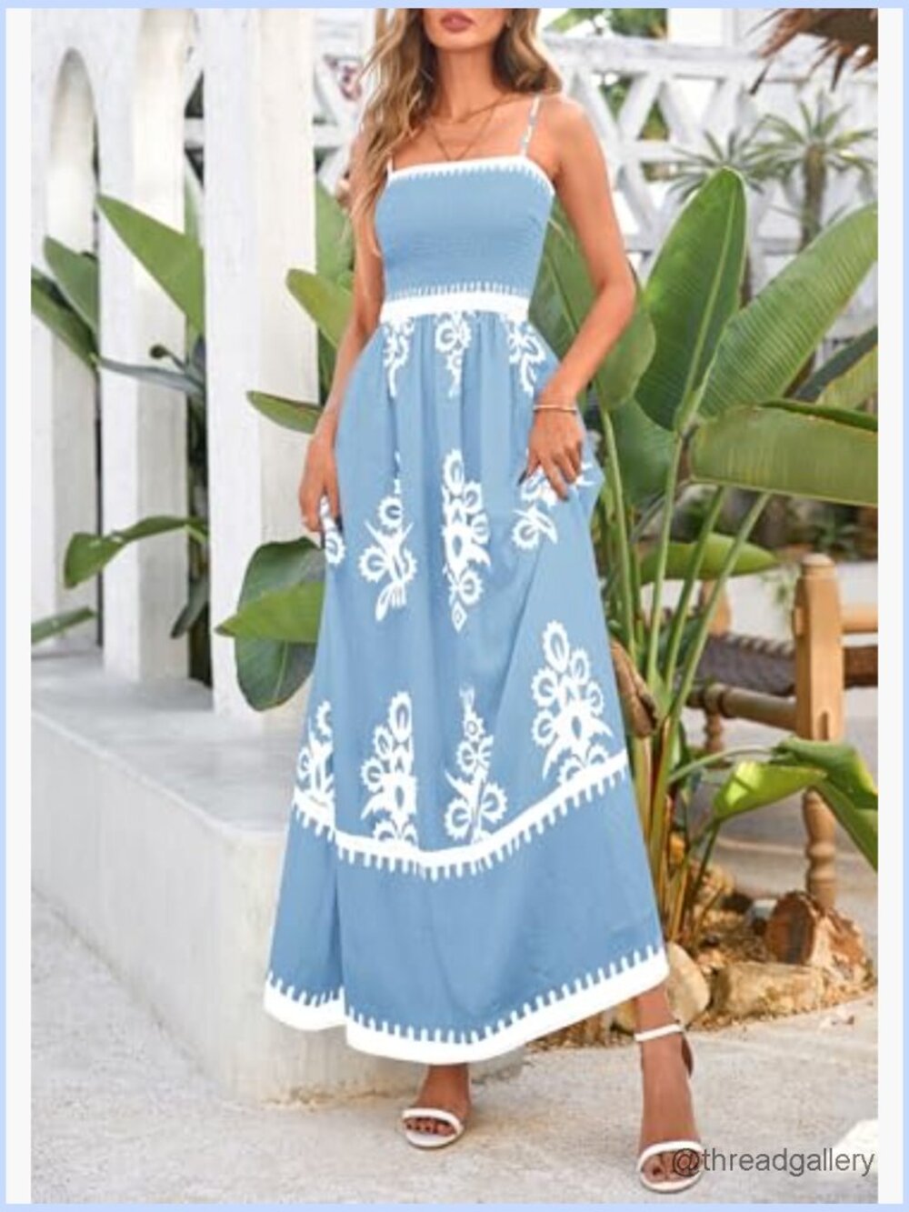 Women's Floral Maxi Dress Spaghetti Strap Smocked A-Line Sundress - Picture 3 of 7